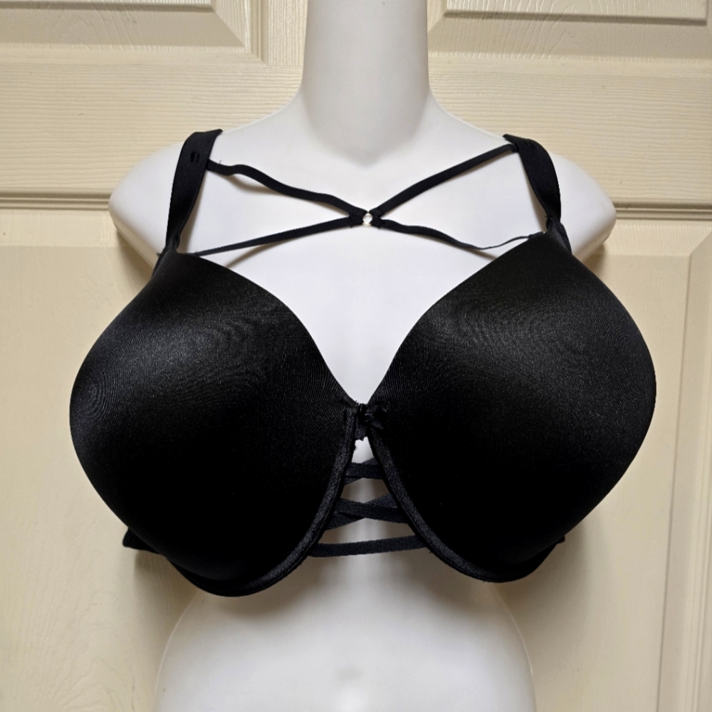 Cacique Smooth Boost Plunge Criss Cross Underwire Bra In Black Plus Size 46G